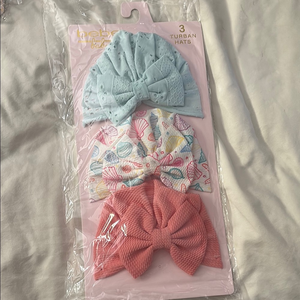 Bebe Baby Turban Hats in Blue coral shells nwt  eyelets baby shower gift kids
